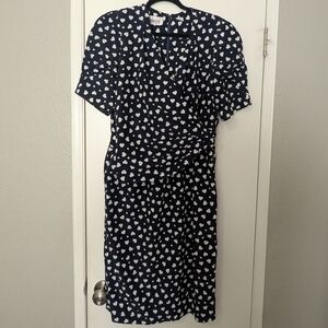 Leslie Fay Vintage Navy Dress with White Heart Pattern